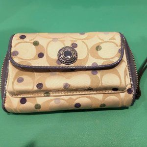 Coach 1941 Tech Wallet Wristlet Signature Monogram Tan Canvas + leather trim EUC